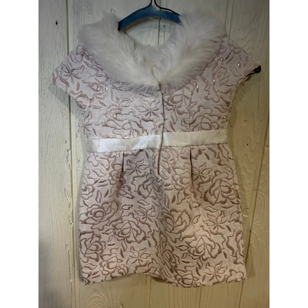 Janie and Jack Dress Girls 3T Pink White Floral Brocade